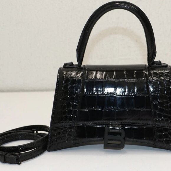 Balenciaga Hourglass Small Handbag Crocodile Embossed - Black - Picture 5 of 14